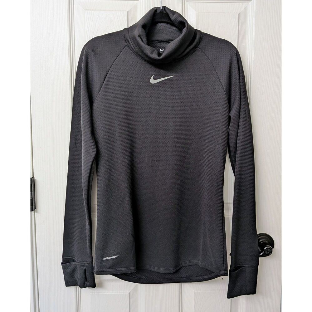 Nike‎ Aeroreact Athletic Running Turtleneck Compression Black Shirt | SZ Small